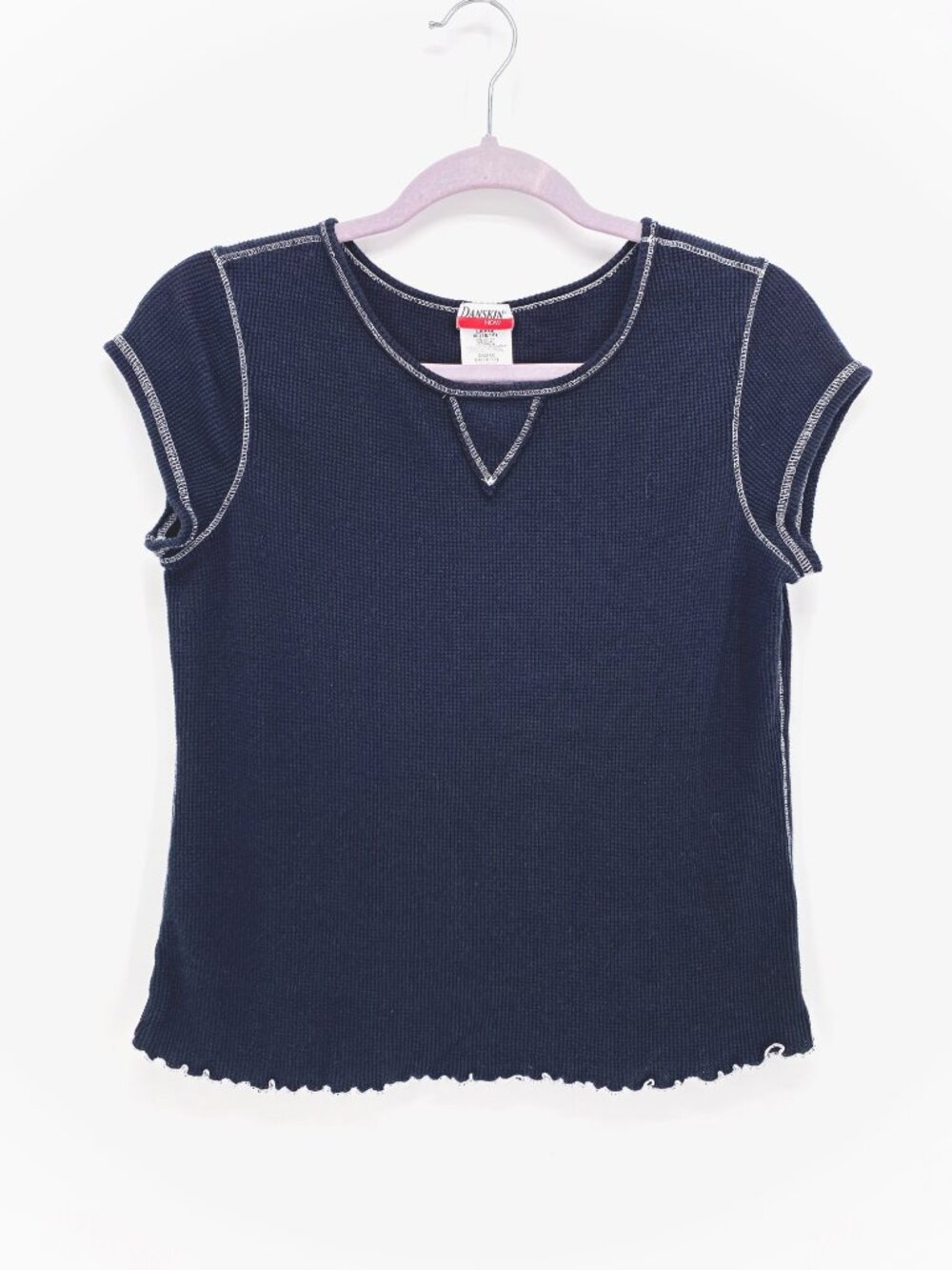 Danskin Now Y2K Waffle Contrast Stitch Short Sleeve Top